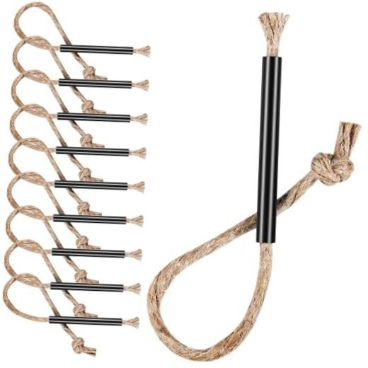 10 Pcs Tinder Fire Starter Rope with 10 Pcs Survival Wick Cord Tinder Aluminum