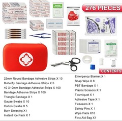 276PCS First Aid Kit Home Car Camping Hiking Emergency Supplies Regular, Red