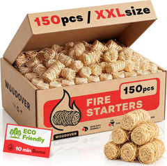 WOODOVER 150 Pcs Large Fire Starters for Fireplace, Natural Fire Starter