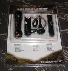 HUMVEE Brand Outdoor Survival Kit LED light whistle wire saw fire starter + more