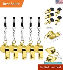 Crisp Sound Metal Whistles Set of 5 with Black Lanyards – Perfect for Referees
