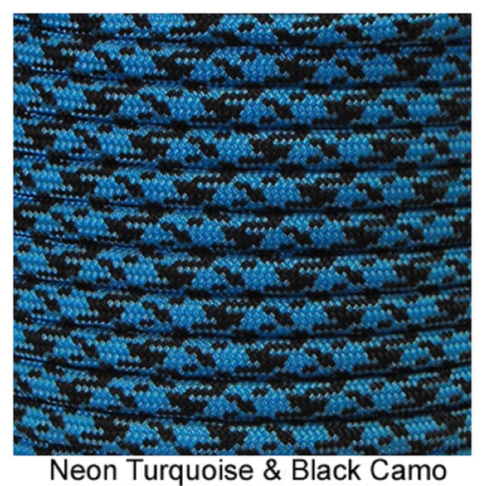 Neon Turquoise & Black Paracord 1000 Foot 550 lb 7 Strand Camping Survival Rope