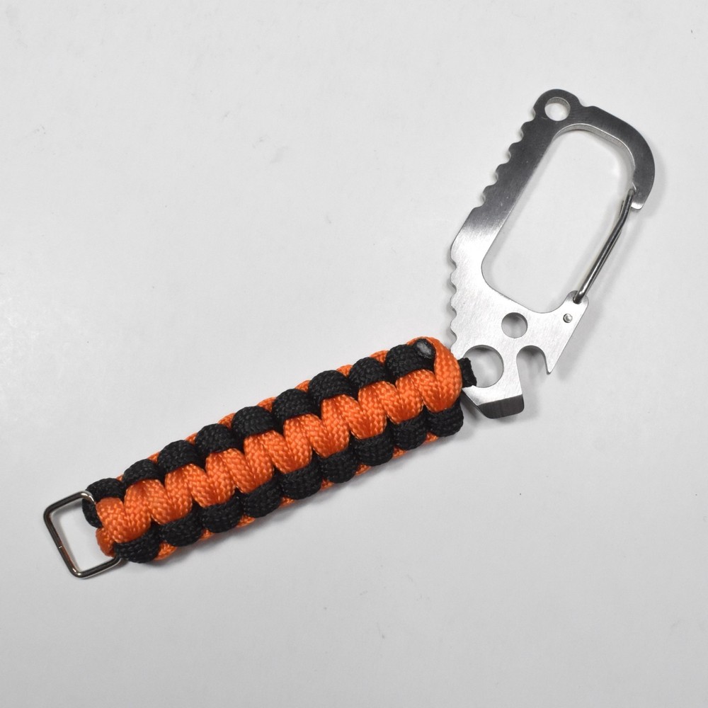 Tactical Paracord Keychain Carabiner Clip Bottle Opener Orange Black New