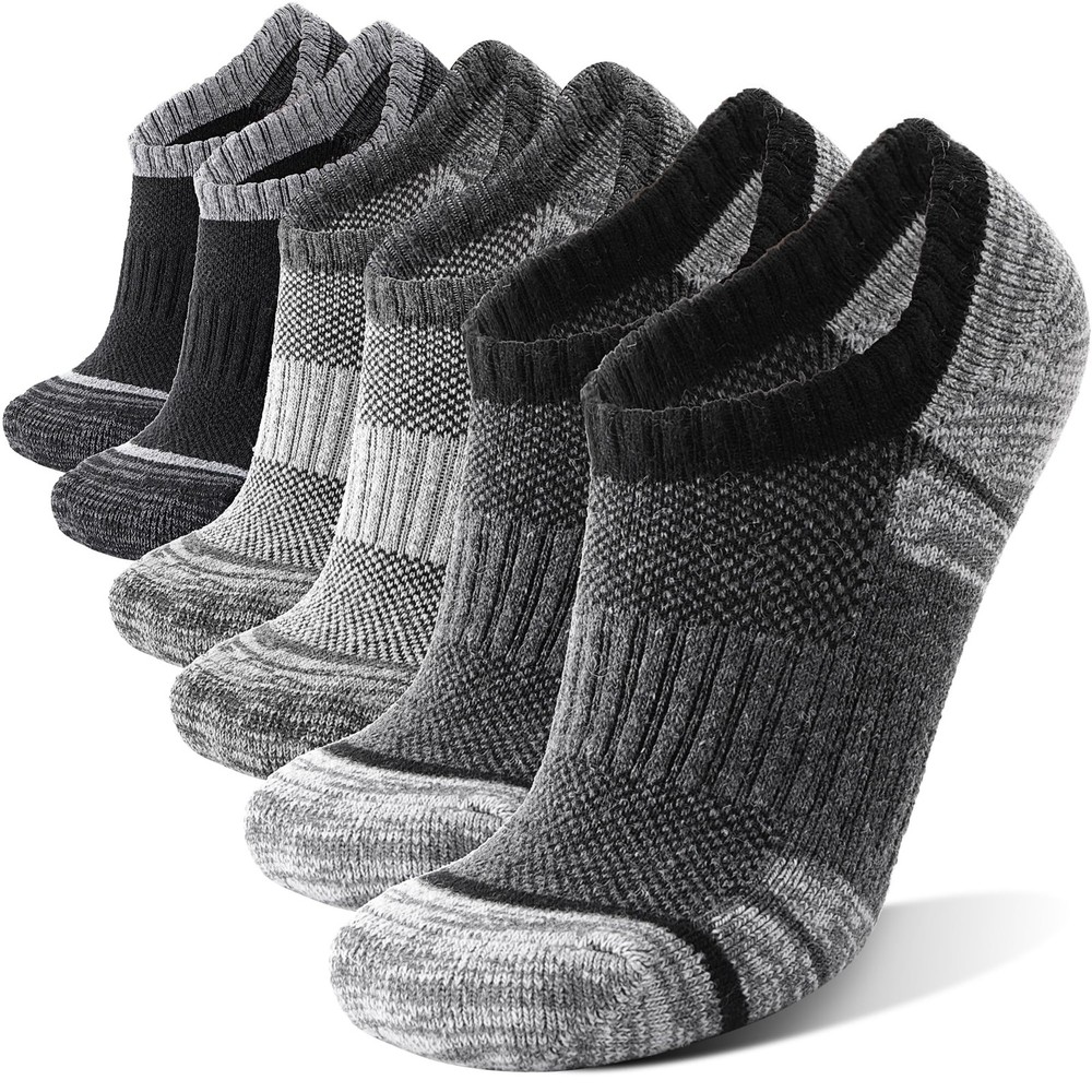 Merino Wool Hiking No Show Running Socks Thick Warm Low Medium, Grey Mixed