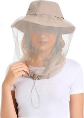 Mosquito Head Net Hat Bug Cap UPF 50 Sun Protection W/ Hidden Netting Beekeeping