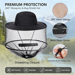 Mosquito Head Net Hat Sun Hat Garden Bug Hat with Hidden Net Mesh for Outdoor…