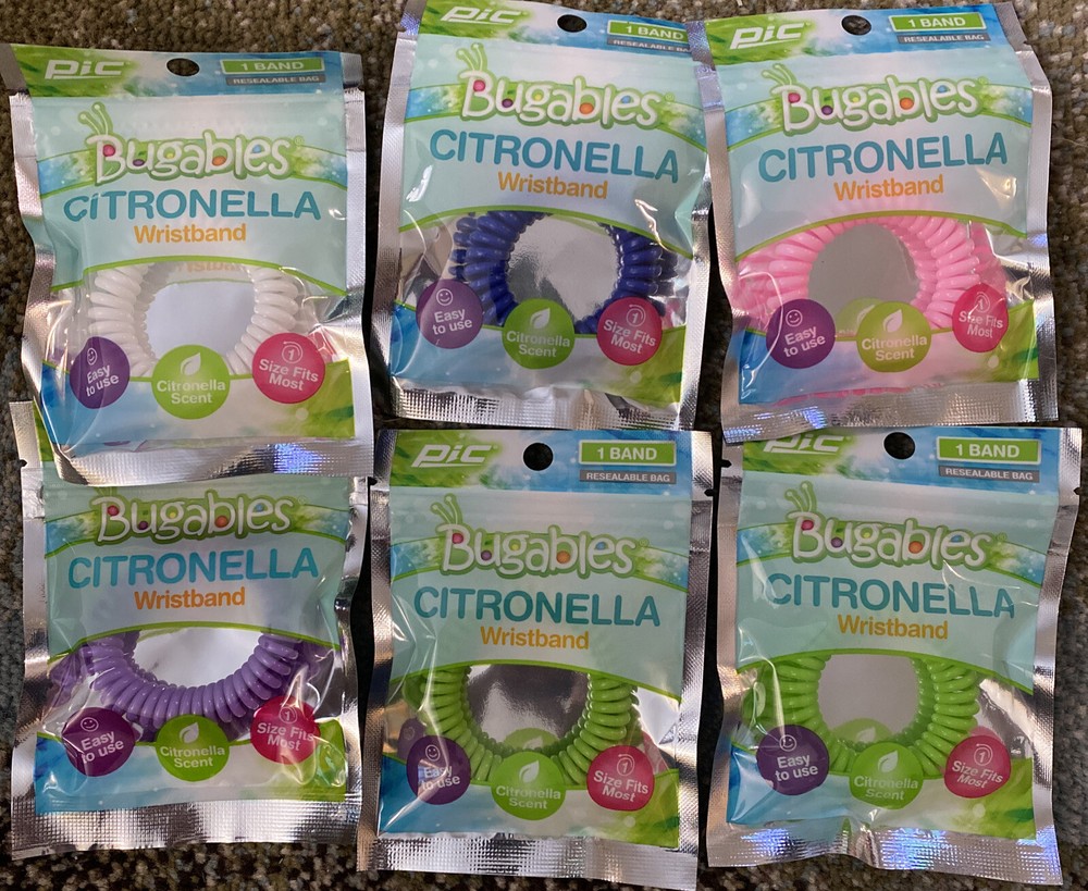 Bugables Citronella Wristband Reusable Lot of 6 Variety Of Colors NEW