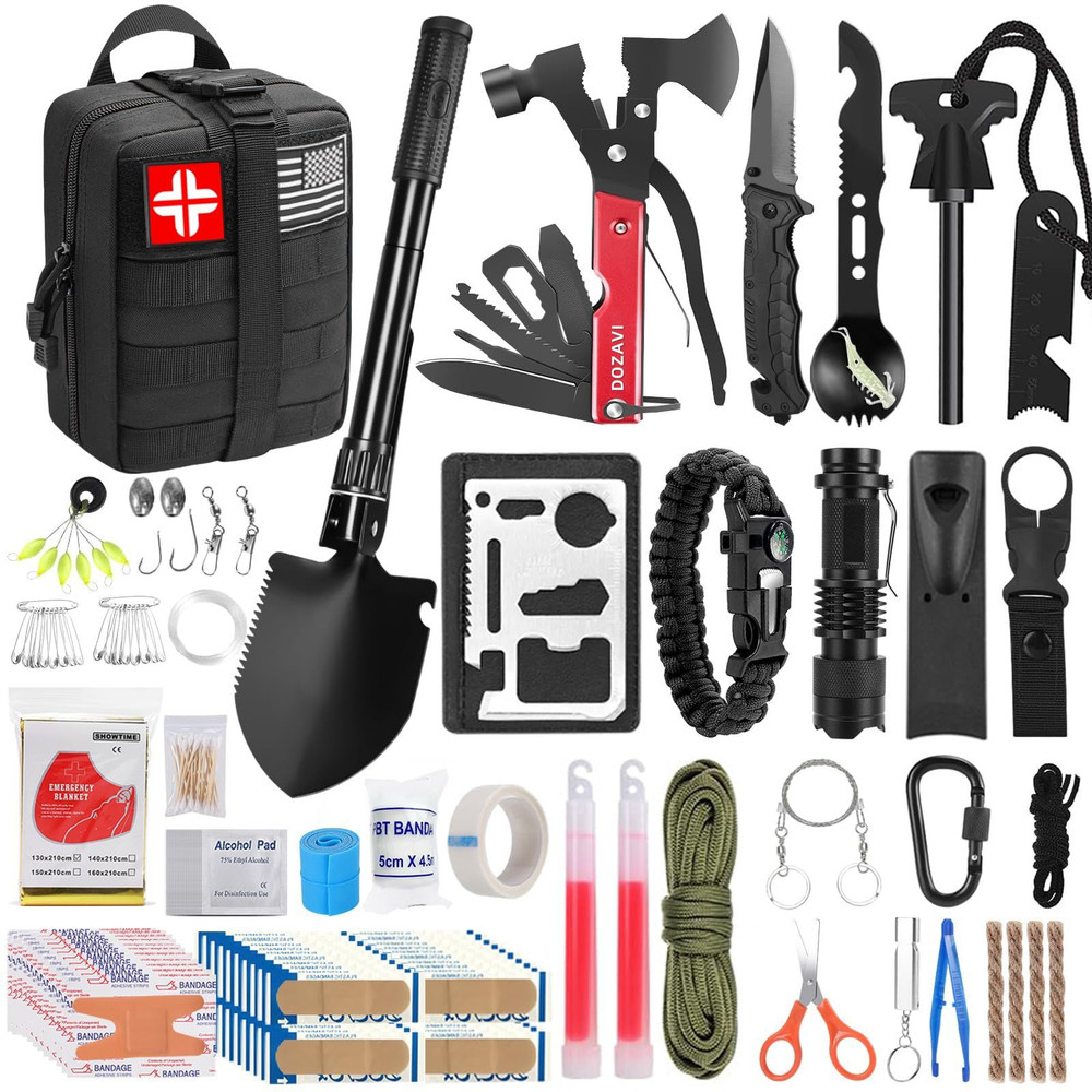 Gift for Men Dad Husband Christmas, Survival Kits, 142 in 1 First Large, Red