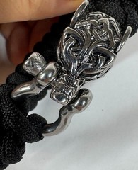 Black Paracord Wolfs Head Celtic Nordic Clasp Woven Survival Style 8.5″ Bracelet