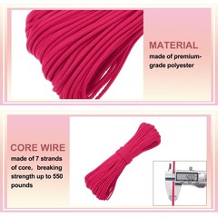 550lb Paracord Rope 200ft, 4mm Tent Rope 7-Strand Core Camping Cord Pink