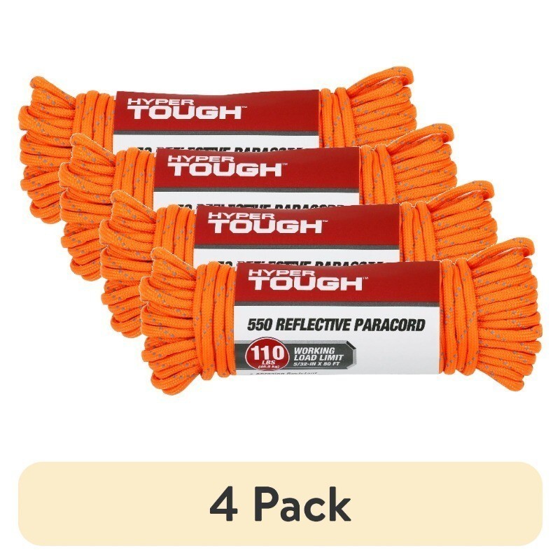 4 Pack 5/32 Inch X 50 Ft 550 Reflective Paracord Polyester Blend Orange 4.9 Oz