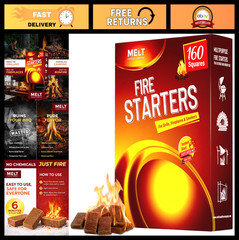 160 Fire Starter Squares – Charcoal Fire Starters for Campfires, BBQ, Outdoor Us