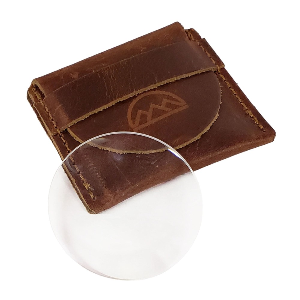 Pocket Magnifying Lens in Leather Carry Pouch for Fire Making, Tracking, Plant I