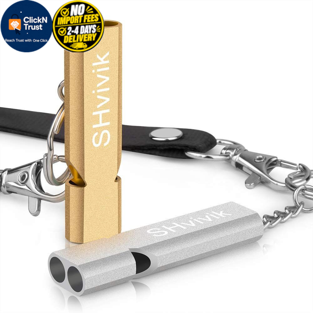 SHvivik Emergency Whistle, 2PCS Premium Safety Survival Whistles Silver/Gold