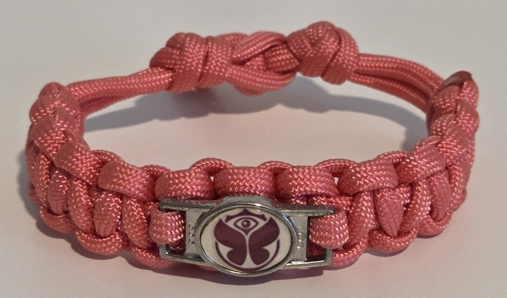 Maroon Tomorrowland on Pink Paracord Bracelet – 9.75″ Long w/Loop Knot Closure