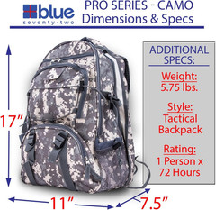 Blue Seventy-Two – Pro Series – Camo Deluxe | 72 Hour Emergency Backpack Surviva
