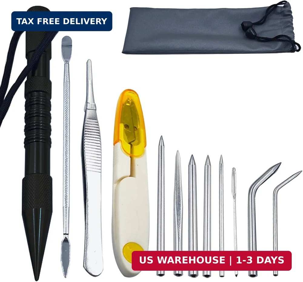 12-Piece Paracord FID Tool Kit,Stainless Steel Marlinspike & Lacing Needles for