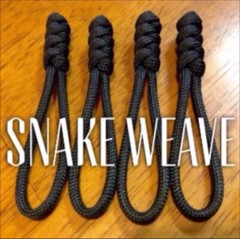(4-Pack) Black Snake Weave Zipper Pulls 550 Paracord Keychain Extender Fob