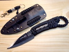 Survival Knife Reversible ABS Sheath Fire Starter Matching Keychain Zipper Tag