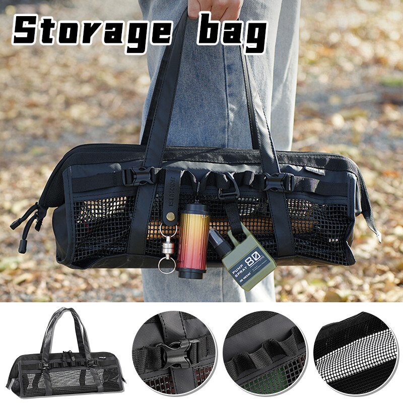 Picnic Camping Mesh Floor Nail Sundries Storage Bag with Hanging Strap Outdoor