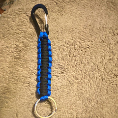Black/Blue Paracord Braided Keychain Lanyard w/ Carabiner & Keyring 4in