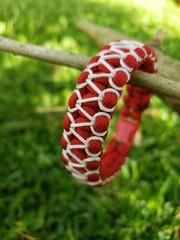 Red And White Stitched paracord Bracelet. Other colors available