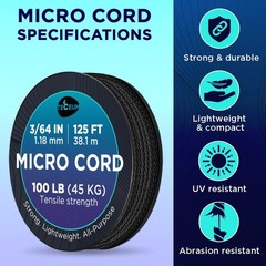 Micro Paracord Rope 1.18 mm x 125 ft – Thin Braided Cord for Crafting & DIY | Mi