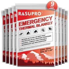 Rasupro 9 Pack Emergency Blankets Outdoor Survival Emergency Insulated Gear