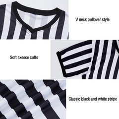 Referee Shirt for Men & Women Black & White Stripe Umpire Jersey V Neck