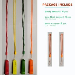 Emergency Safety Whistle with Lanyard, Loud Pea-Less Red, Yellow, Green, Orange