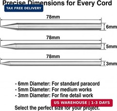 4 Pcs Paracord Lacing Needle Tools 3 Sizes Stainless Steel 550 Cord Set