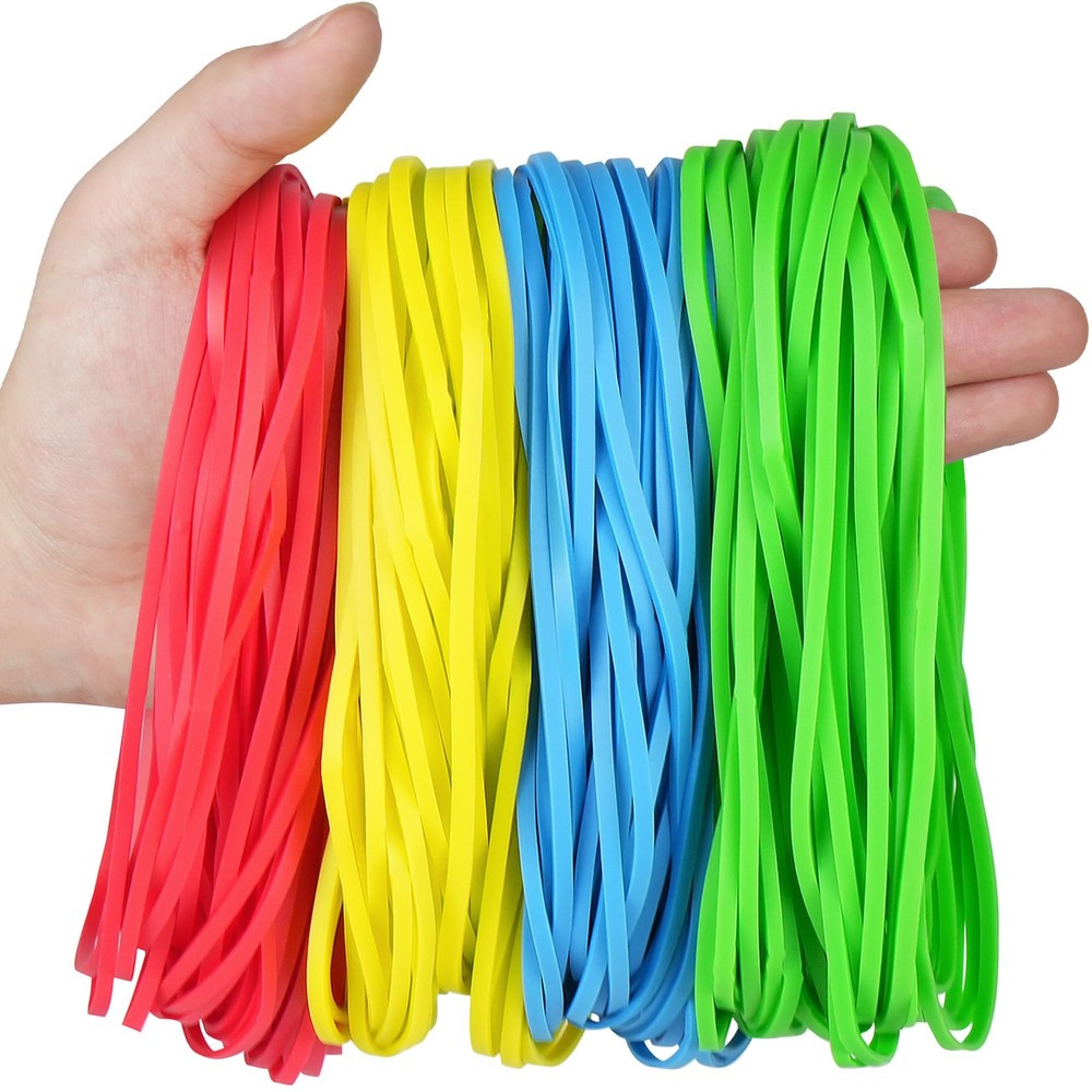 LotFancy Large Rubber Bands, 170 Pcs Size #117B Yellow, Red, Blue, Green