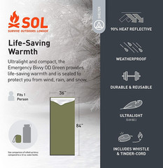 Survive Outdoors Longer 90% Emergency Bivvy – Comes with Survival Whistle & Tind