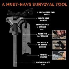 4″ Ferro Rod Fire Starter Kit Emergency Survival Kits Camping Hiking Hemp Rope
