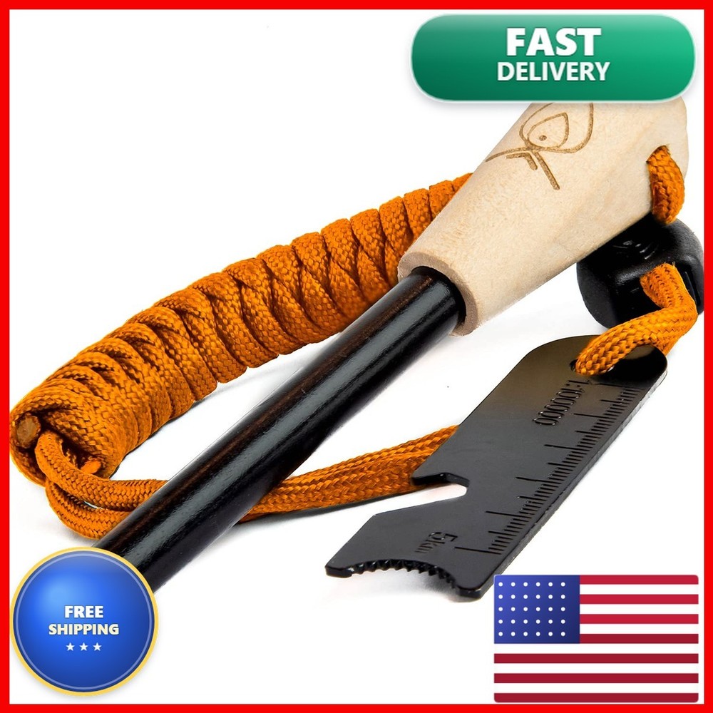 Texas Bushcraft Fire Starter – 3/8″ Ferro Rod Striker Paracord Wrist Lanyard