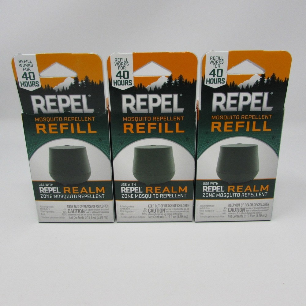 Repel Mosquito Repellent No Scent Refill 40 Hour Use with Realm Lot of 3