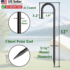 50 Pack 12 Inch J Hook Rebar Stakes Heavy Duty Galvanized Fence Anchors FROM USA