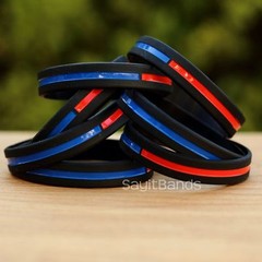 Set of XL 9″ Combined Thin Red & Blue Line Wristbands – Firefighter Police Lot