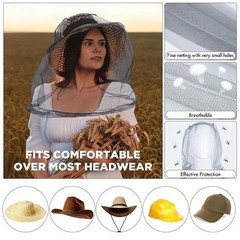 2x Anti-Mosquito Bug Bee Insect Head Net Hat Cap Sun Protection Fishing Hiking