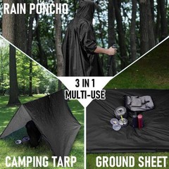 2PK Tactical Rain Poncho Army Military Poncho Shelter Waterproof Ripstop Camping