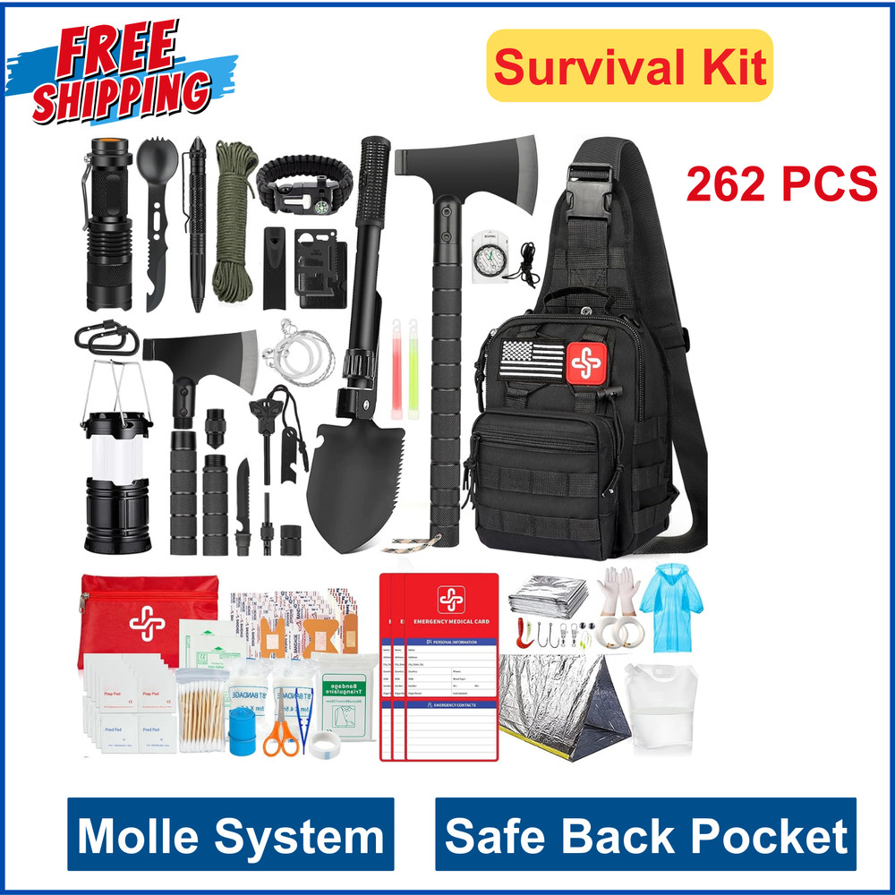 Survival Kit, 262Pcs Survival Gear & Supplies With First Aid Kit & Crossbody Bag