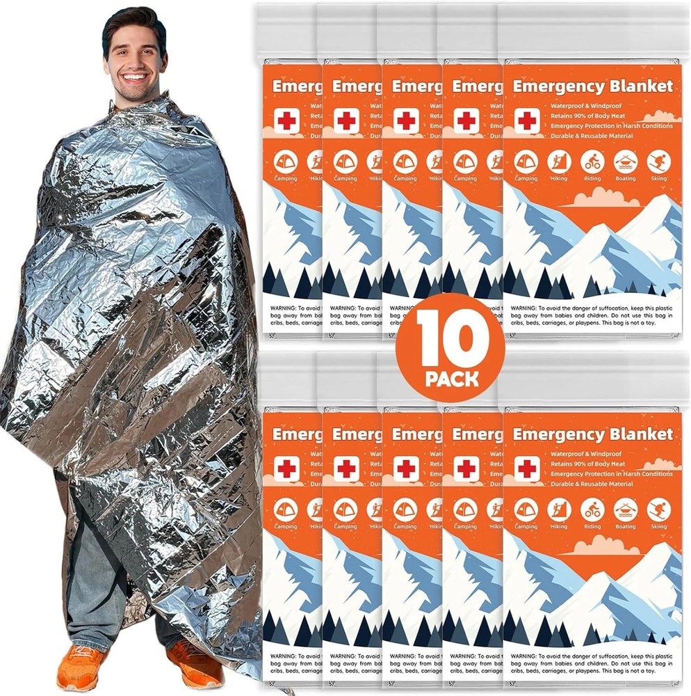 10 Pack Emergency Thermal Blanket Survival, Mylar Blankets for Outdoor, Space Bl
