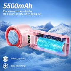 Handheld Portable Fan with Ice Cooler: 199-Speed 5500mAh | Rechargeable Pink