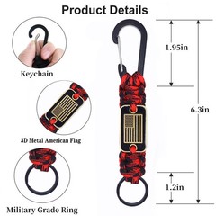 2 Pcs Heavy Duty Braided Paracord Lanyard Keychain with USA Flag, Parachute R…