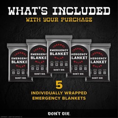 DON’T DIE Emergency Blanket – 5 Pack – Thermal Mylar Foil Space Blankets – Essen