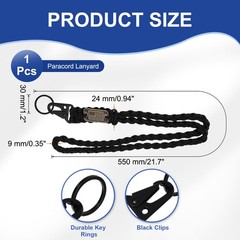 Paracord Lanyard, Strong Lanyard with USA Flag, Black