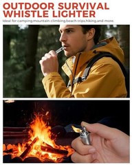 3-in-1 Fire Starter Survival Tool -Titanium Emergency Whistle, Kerosene Grey
