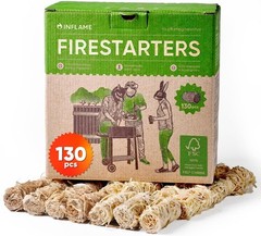 130 pcs Fire Starters for Campfires, BBQ, Grill & Fireplace – Waterproof, Natura