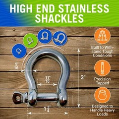 4-Pack 5/16″ Premium Stainless Steel D-Ring Shackles, Marine Grade for Boat, Sai