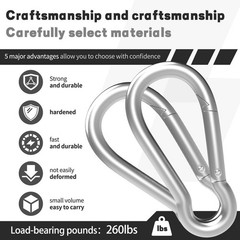 Carabiners Clip Spring Snap Hook,Heavy Duty Galvanized Steel(10&120PcsM6,50PC…